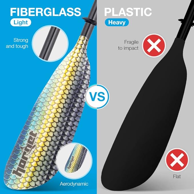 Hornet Watersports Fiberglass Kayak Paddle for Adults- Ideal for Touring, Fishing and Boating- 90.5 inches / 230CM Adjustable with Carbon Fiber Shaft- Kayak Oars Kayaking Equipment