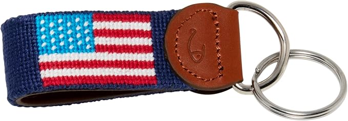 Leather Hand-Stitched Needlepoint Key Fob or Key Chain