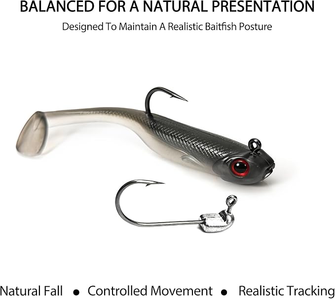 Soft Fishing Lures Shad Minnow Swimbaits, Pre-Rigged Jig Heads Paddle Tail Swim Baits for Bass, Trout, Walleye, Crappie, Sinking Jigs Bait for Saltwater Freshwater, Fishing Gifts for Men