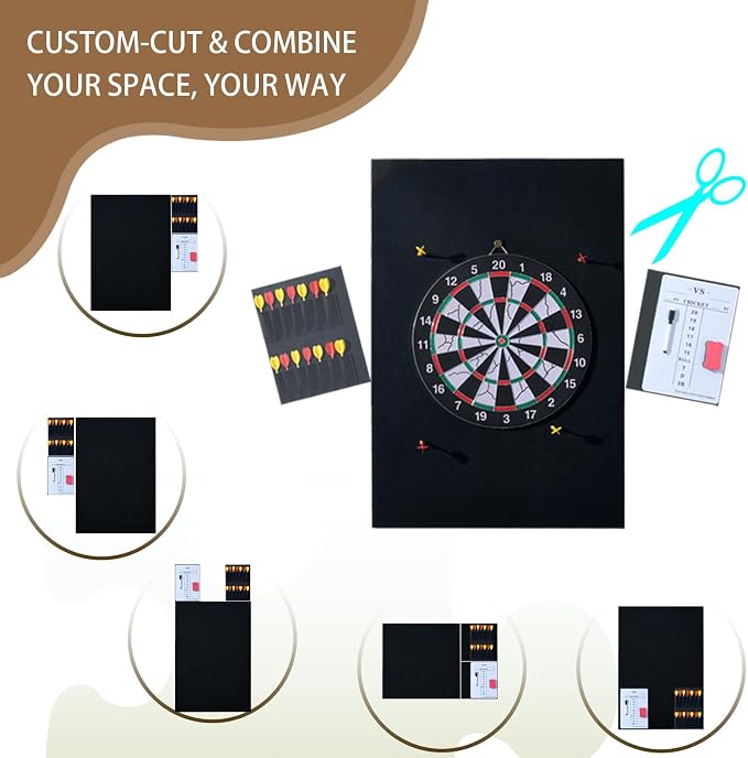 Dart Board Wall Protectors Multi-Functional Set with Scoreboard,Scoring Marker&Dart Holder Bag One-Piece Felt Panel Design Easy to Install,Safe Protection 35.4"x23.6"x0.5" Black Felt Dartboard