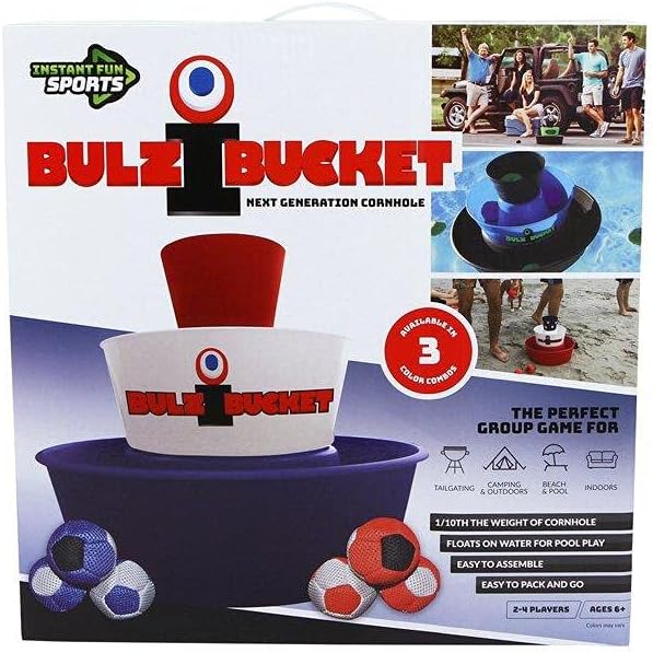 BULZiBUCKET Game by Water Sports - Beach, Tailgate, Camping, Yard, and Pool Games- Indoor/Outdoor Kids Toys - Pool Accessories Perfect for Family Game Night (Red/White/Blue)
