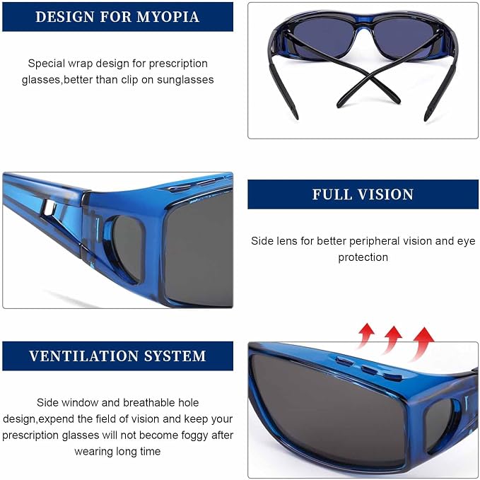 LVIOE Over Glasses Sunglasses Wrap Around Polarized Sunglasses for Men Women Fit Over Prescription Glasses with UV Protection
