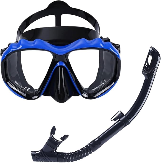 Diving Mask with Tempered Glass Lenses, Snorkel Gear for Men and Women, Clear Vision for Underwater Activities