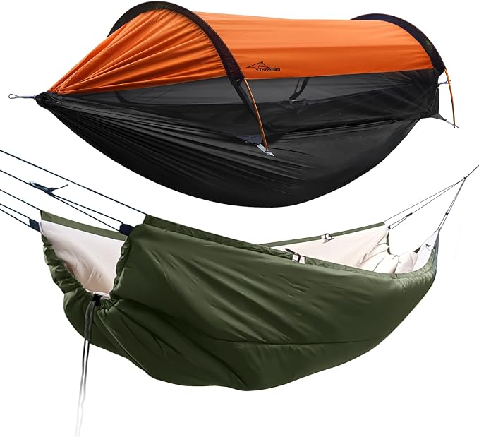 Camping Hammock Tent with Hammock Underquilt, Lightweight Hanging Hammocks Tree Straps, Portable for Hiking, Backpacking