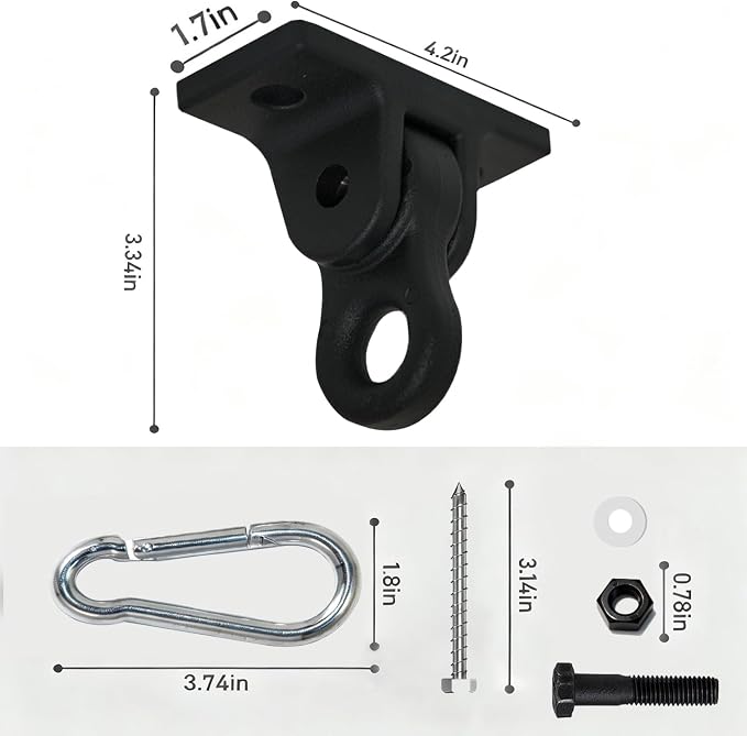 Heavy Duty Swing Hangers for Porch Wooden Sets Playground, 5000 lb Anti-Rust Aluminum Alloy Swing Hooks with Double Bearings Smooth Silent Rotation, Indoor Outdoor Hardware Kit Black 2 Pack