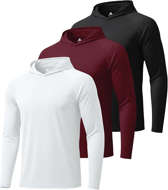ZITY 3 Pack Men's UPF 50+ Sun Protection Hoodie Shirt Long Sleeve Shirt Fishing Shirts for Men Lightweight Rash Guard