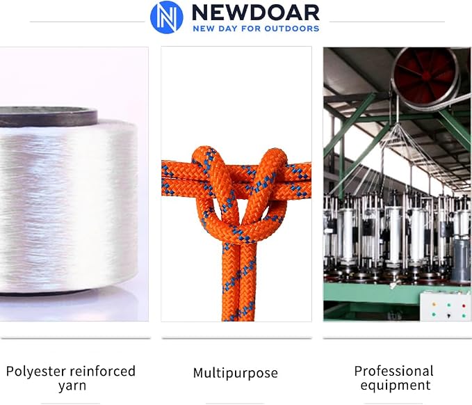 NewDoar Static Climbing Rope - 8mm (5/16c) / 10mm (3/8”) Double Braid Accessory Cord for Rock,Hauling, Prusik, Survival - Pre-Cut 20FT, 50FT, 100FT, 165FT Lengths - Outdoor, Fire Rescue Equipment