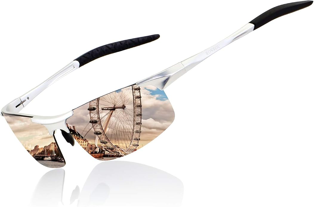 RONSOU Men Sport Al-Mg Polarized Sunglasses Unbreakable for Driving Cycling Fishing Golf