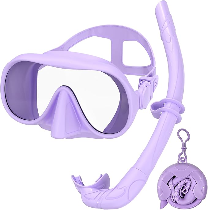 Snorkeling Gear for Adults, Snorkel Set Adult, Scuba Diving Mask, Panoramic View Anti-Leak Anti-Fog Dive Swimming Goggles Tempered Glass Panoramic Wide View Travel Portable Foldable