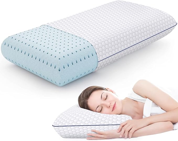 CushyOasis Memory Foam Pillows for Side, Back and Stomach Sleepers, Bed Pillow with Washable Cover and Breathable Mesh, Bed Pillow for Sleeping Queen Size (Grey)
