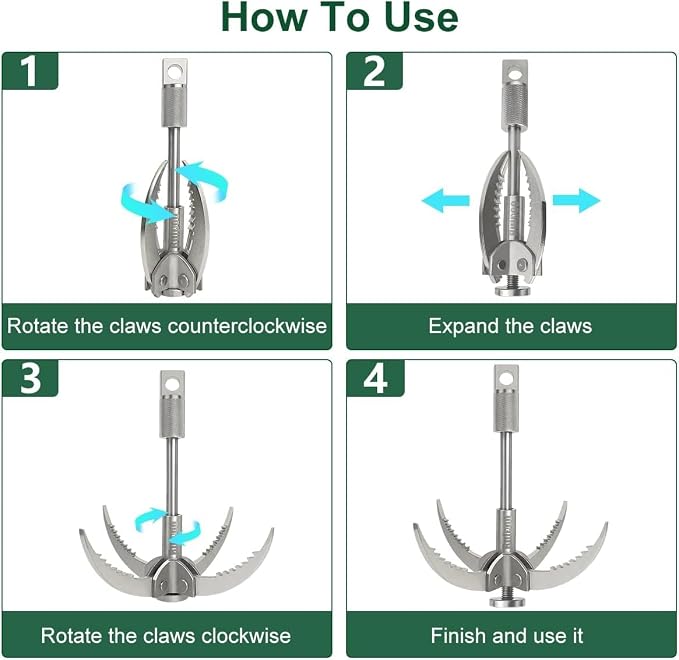 Grappling Hook Folding Claw Multifunctional Stainless Steel Hook for Outdoor Camping Hiking Tree Rock Mountain Climbing