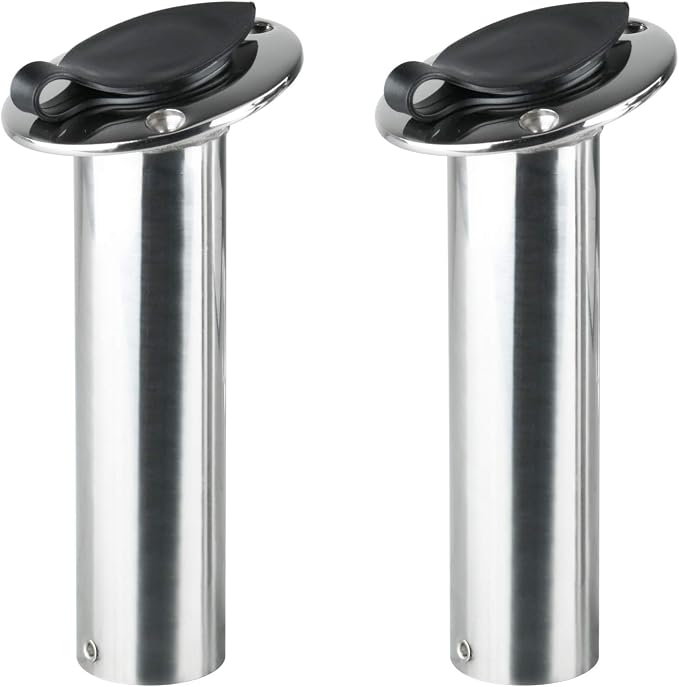 Amarine Made Fishing Rod Holder 2/4Pack Stainless Steel Rod Holder Heavy Duty Flush Mount with Black PVC Cap and Liner 15 Degree