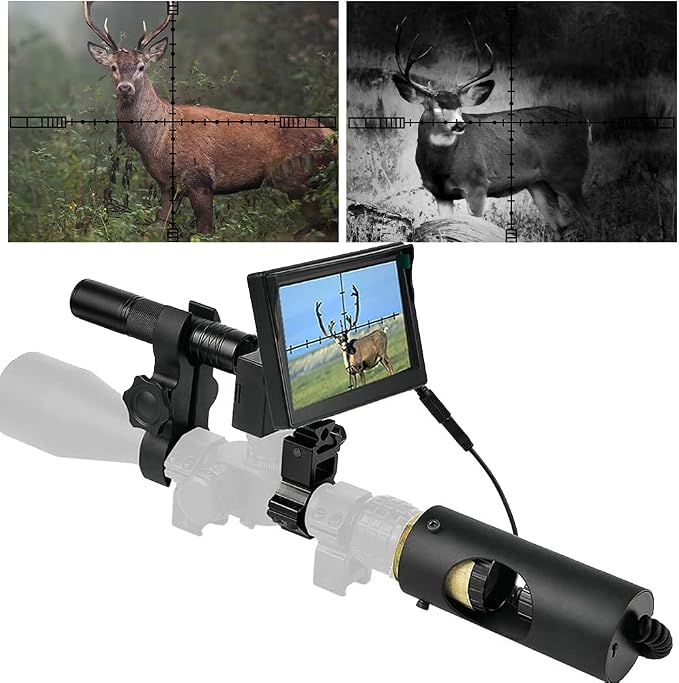 DIY Night Vision Scope with 5" Display and 850nm IR | Quick Installation Barrel, 5W Infrared Illuminator, 218 Yards/200m Night View, Fits 38-44mm Eyepiece Rifle Scope
