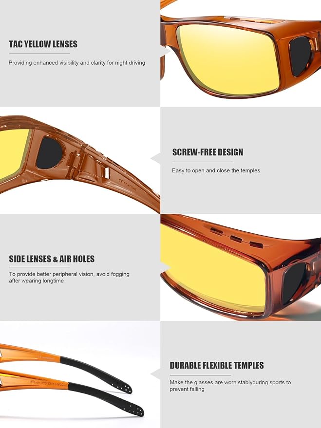 Wzerry Night Vision Glasses Polarized for Men Women (Nighttime Driving Glasses Over Glasses UV400 Protection for Driving Fishing)