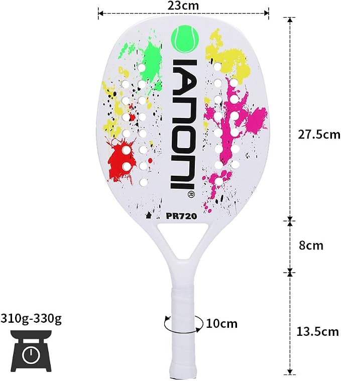 ianoni Beach Tennis Racket,Carbon Fiber Grit Face with EVA Memory Foam Core Beach Tennis Racket