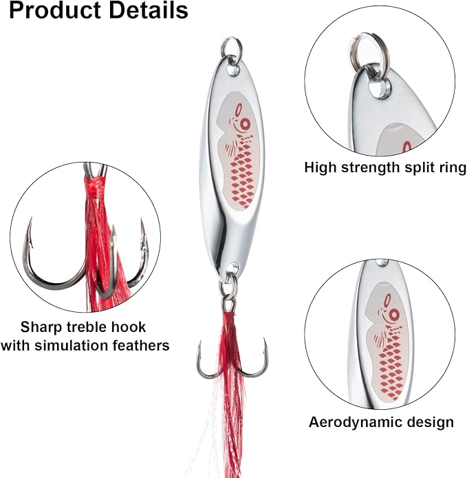 Goture Fishing Spoons Lures, Metal Spoon Trout Lures Freshwater Saltwater | Long Distance Casting Jigging Spoon for Trout Bass Crappie Pike Salmon Fishing,1/4oz 1/2oz 3/4oz 1oz 1-3/8oz