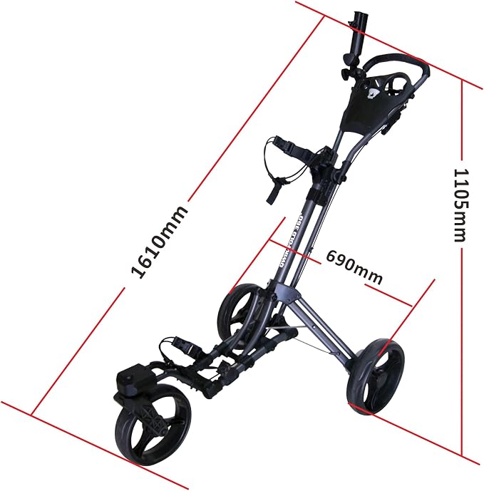 Qwik-Fold 3-Wheel Golf Push Cart with 360° Swivel Front Wheel & Foot Brake – 1-Second Folding Golf Trolley, Lightweight Aluminum Frame, Umbrella Holder, Cup Holder & Storage