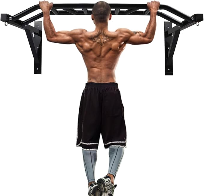ptlsy Wall Mounted Pull Up Bar Multifunctional with Multi-grip Chin Up Bar Heavy Duty Dip Station for Home Gym Indoor Workout, Fitness Equipment, Dip Stand Supports to 440 Lbs