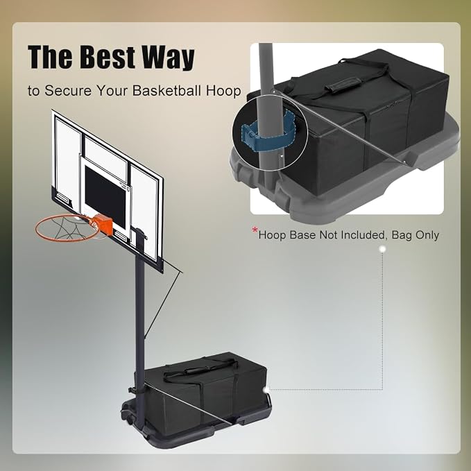 Weighted Base Anchor for Basketball Hoops - Heavy Duty Portable Sandbag Holds 300+ Lbs, 600D Waterproof Base Stabilizer for Basketball Goals - All-Weather Resistant, Black