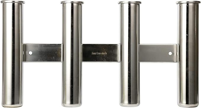 Amarine Made 4 Tube Fishing Rod Rack Mirror Finish Stainless Steel 316 Wall / Side Mounted Rod Holder for Boat Yacht