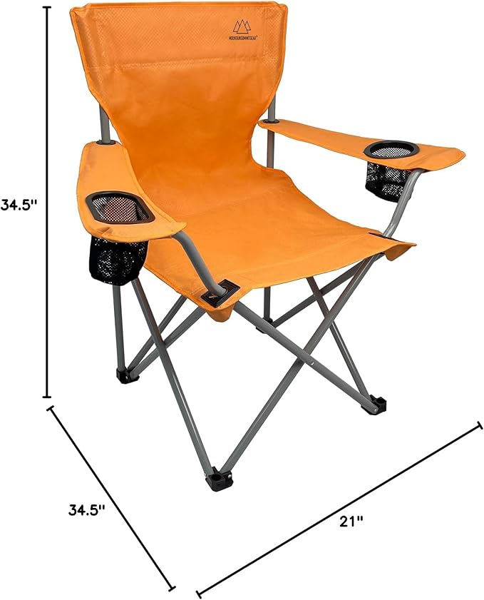 Anytime Chair for Camping, Sports, and The Outdoors w/Carry Bag, Camping Chairs for Adults, Folding Chair for Outside, (by Caddis Sports) (2, Orange)