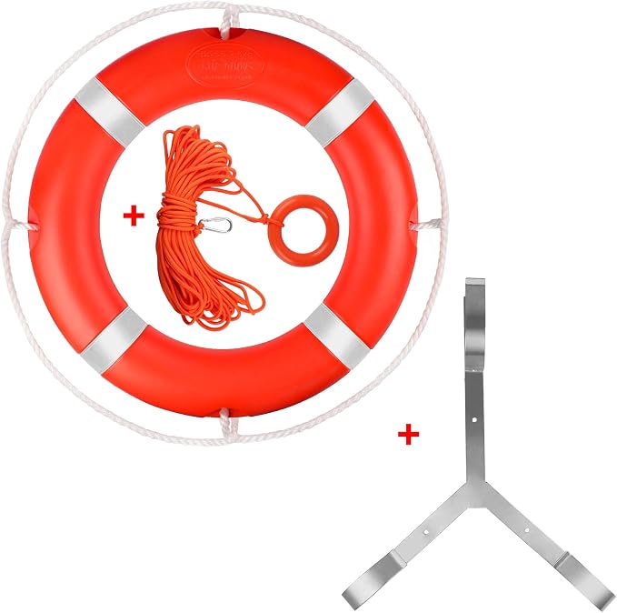 23"/28” Life Ring, Life Preserver Ring with 98.4FT Water Floating Lifesaving Rope,Boat Safety Throw Rings with Reflective Tape,(Orange) - 2 Size