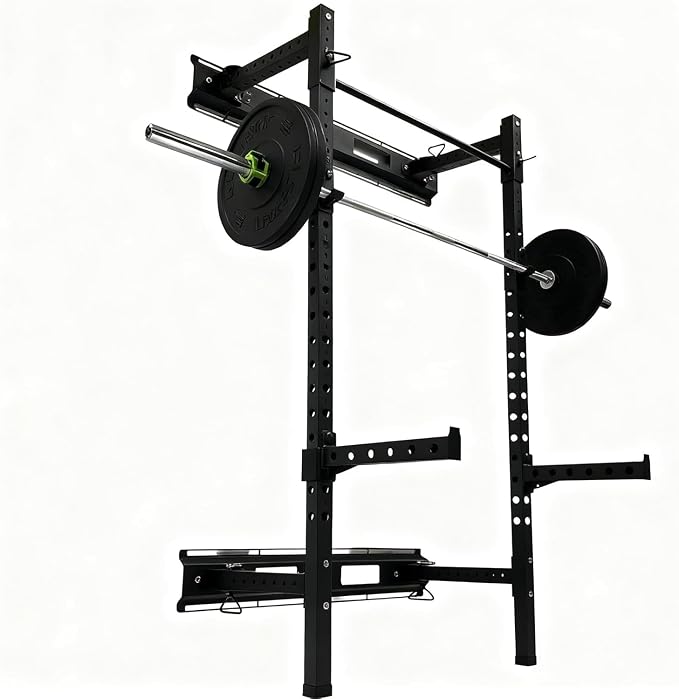 Fitvids Wall Mounted Power Rack Squat Stand, 1000 Pound Capacity for Home and Garage Gym with J-Hooks,Squat Lever Arm, Multiple Size and Colors