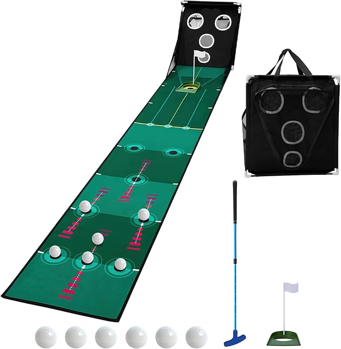 Losbenco Golf Putting Green, Indoor Putting Matt for Golf Practice with Putter, Putting Cup, 6 Balls, Automatic Ball Return, Mini Course Set for Home Office Backyard Indoor Outdoor Use