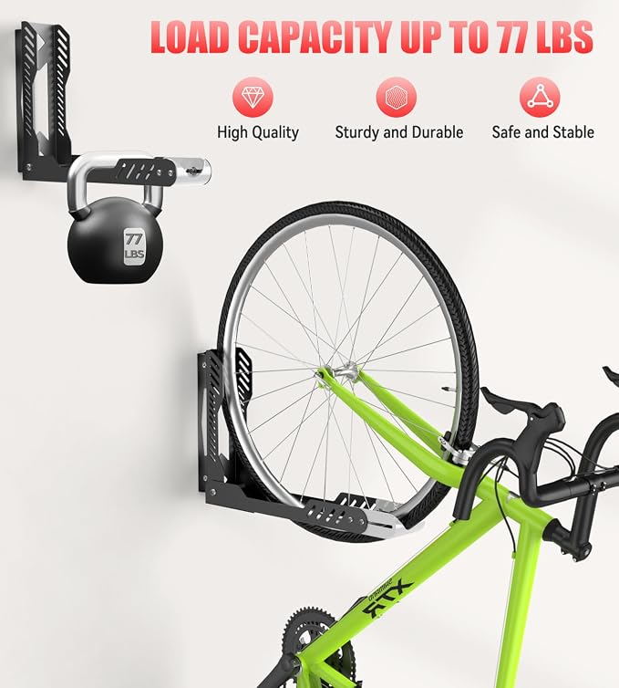 ALIXUEQIN Swivel Bike Wall Mount 2 Pack Bike Rack for Garage, No Heavy Lifting Required Wall Bike Hangers Can Holds up to 77 lbs (Black & White)