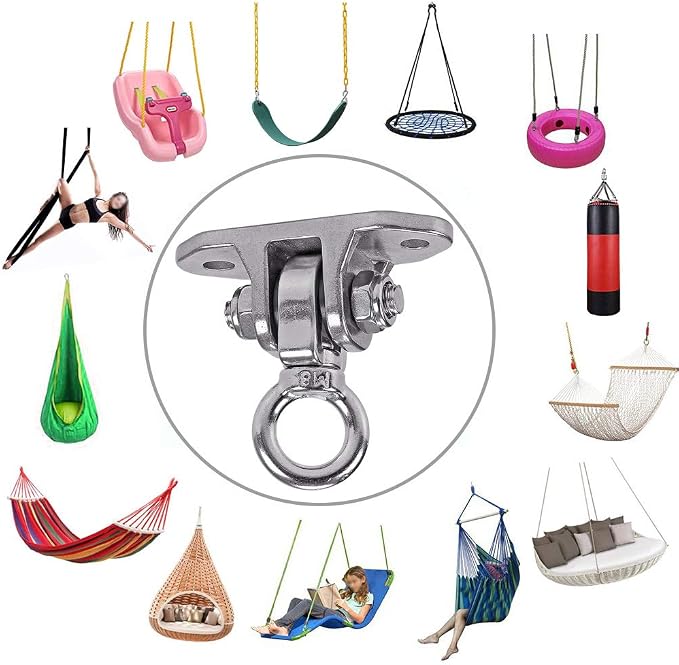 Stainless Steel 304 Heavy Duty Hanger 180°360° Swing 1200 LB Mounting Auger Installation Guide Playground Porch Swing Sandbag Yoga Hammock Stand Wooden Indoor-Outdoor