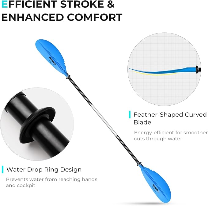 Overmont Kayak Paddles with Leash - Heavy Duty Aluminum Alloy Shaft Boating Oar for Kayaking Boating Canoeing 218cm/86in - 230cm/90.5in - 241cm/95in