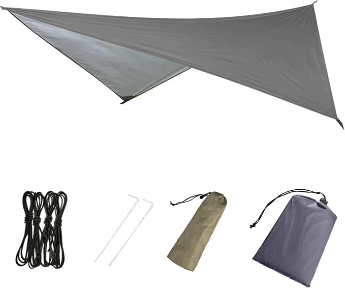 Azarxis Hammock Camping Tarp Rain Fly, Waterproof Tent Shelter Awning Sunshade Cloth Picnic Mat for Outdoor Hiking Beach Backpacking - Included Guy Lines & Stakes