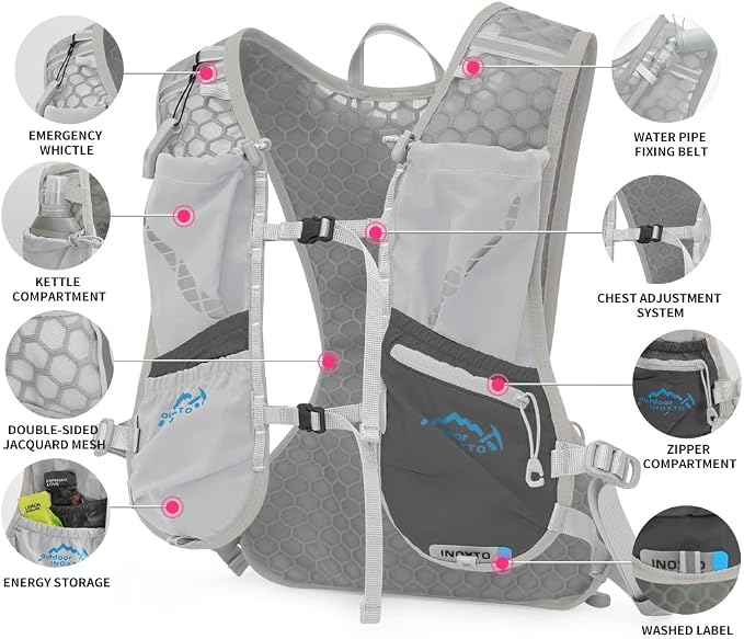 IX INOXTO Running Hydration Vest for Men Women Water Backpack for Running 3L Running Hydration Pack for Trail Running Marathon Race Hiking