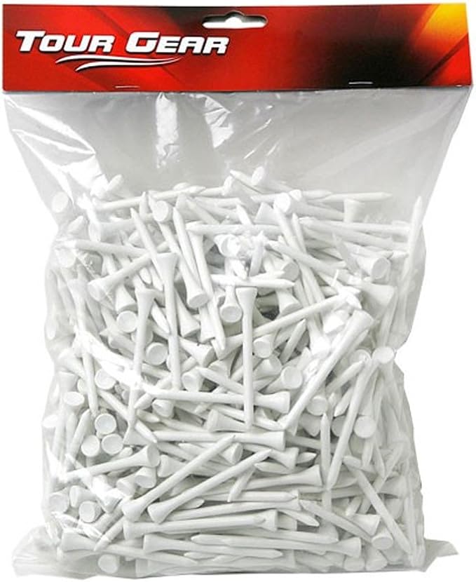 Hireko Tour Gear Wood Golf Tees White, Assorted Sizes 2-3/4 inch or 3-1/4 inch Tall Golf Tees, 100, 500 Bulk Packs