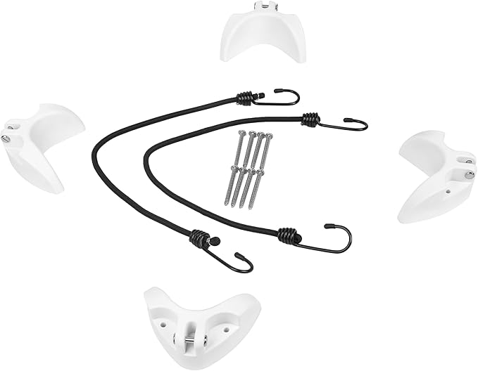 Boat Cooler Mounting Kit White Universal Cooler Tie Down Kit,Fits Most Brands Secures Stops Sliding Fast Removal , Include 4 Corner Pieces, 2 Quick-Connect Stretch Straps