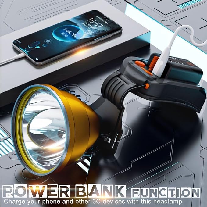 Headlamps for Adults Rechargeable LED Hunting Headlamp Super Bright Head Lamps, Charge for Phones, for Power Outages, Hurricane, Fishing, Emergency Searching, Exploring
