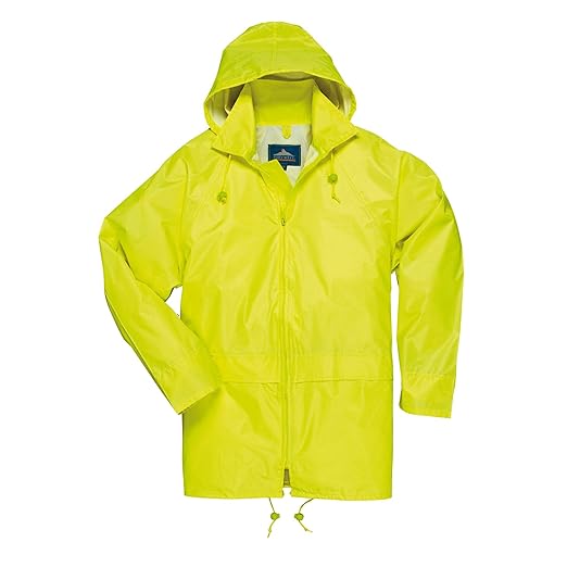 Portwest US440 Classic Waterproof Rain Jacket wth Pack Away Hood & Sealed Seams, Yellow, X Large