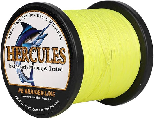 HERCULES Cost-Effective Super Cast 8 Strands Braided Fishing Line 10LB to 300LB Test for Salt-Water,109/328/547/1094 Yards(100M/300M/500M/1000M),Diam.#0.12MM-1.2MM,Hi-Grade Performance,Variety Colors