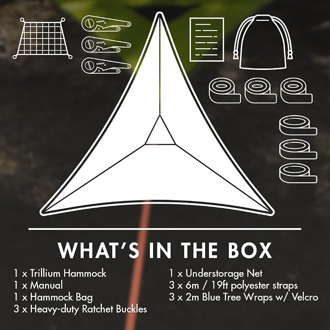 Tentsile Trillium Giant Hammock, The Original Tree Tent Company, 6 Adult Capacity, Anti-Roll, Central Hatch, Ratches and Straps Included, Designed in The UK (6 Person, Black Mesh)