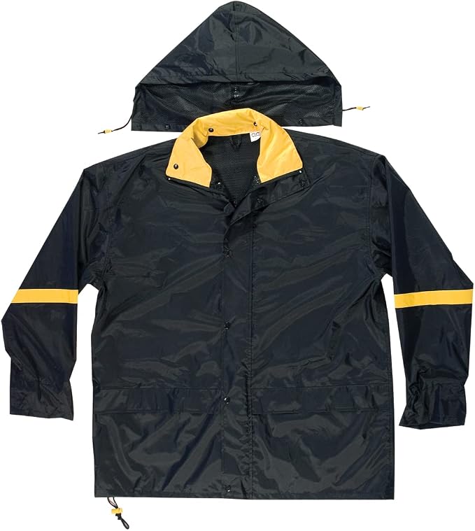CLC Custom Leathercraft R1034X 2-Piece Nylon Rain Suit with Detachable Hood, Black, 4XL