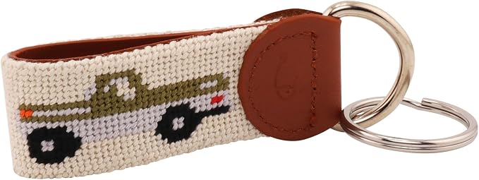 Leather Hand-Stitched Needlepoint Key Fob or Key Chain