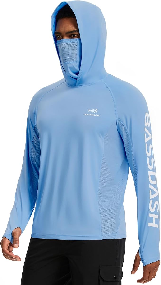 BASSDASH Men’s UPF 50+ Graphic Fishing Hoodie Shirts with Mask Pocket UV Long Sleeve Moisture Wicking FS47M