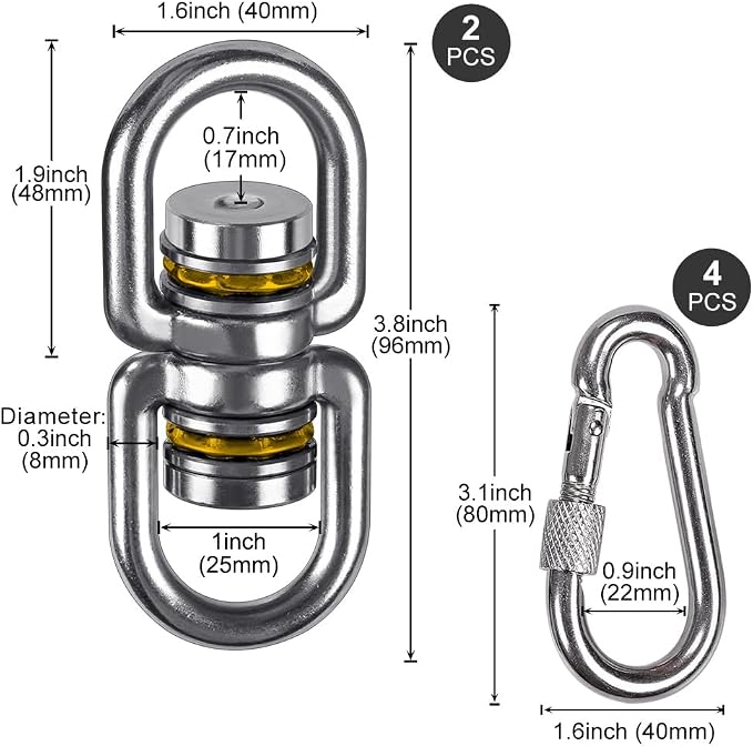 SELEWARE Heavy Duty Bearing Swing Swivel, 360° Rotational Hanging Accessory, Ideal for Tree Swing, Hammock Chair, Yoga, Kids Tire Swivel, Heavy Bag Swivel, 2 Pack, 1200LB Capacity