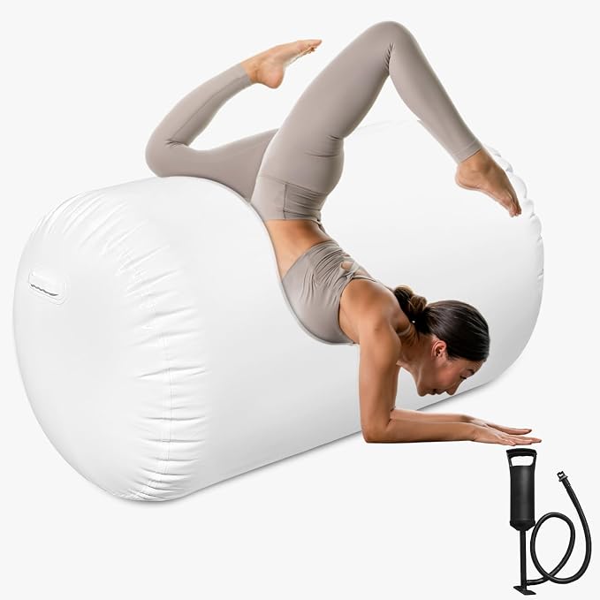 Air Roller Gymnastics, 47.2x23.6"/47.2x31.5" Inflatable Air Tumble Barrel, Back Handspring Training Gymnastics Barrel for Tumbling Cheerleading Yoga Gym with Manual Air Pump Indoor&Outdoor Use
