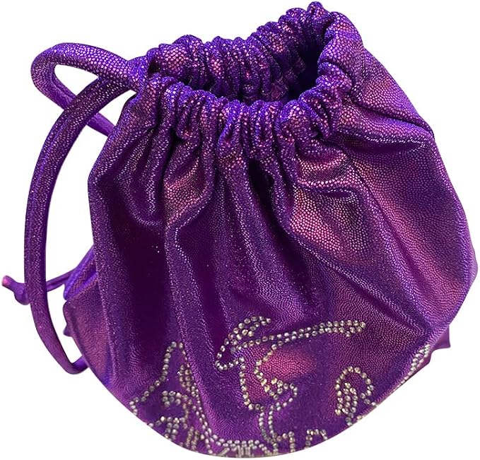 LIL'FOX 8"x10" Drawstring Gymnastics SMALL GRIP BAG 26x20cm - Lightweight Bag for Personal Equipment - Shiny Foil Rhinestones