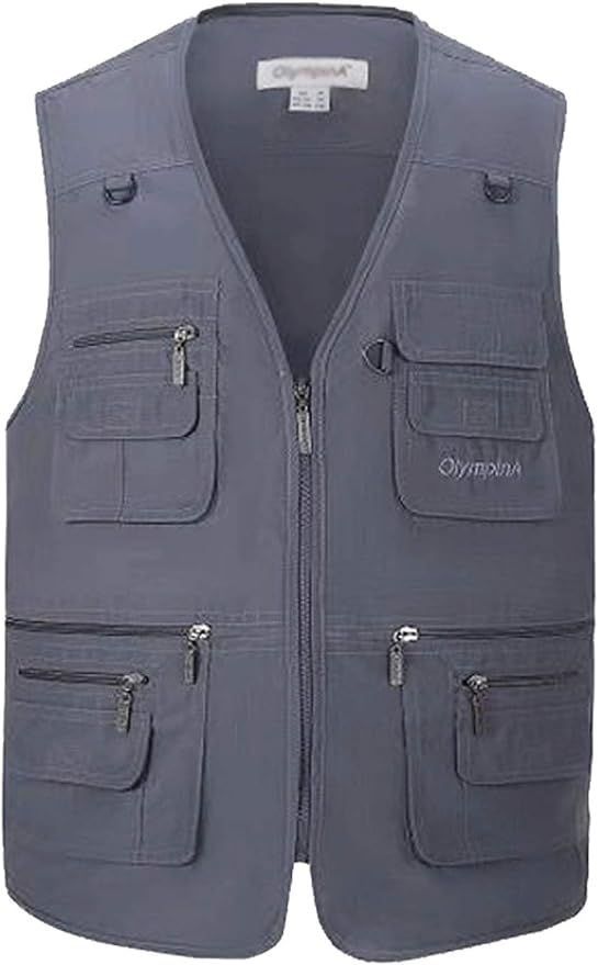 Flygo Men's Fishing Vest Utility Lightweight Outdoor Travel Safari Photo Cargo Vest with 16 Pockets