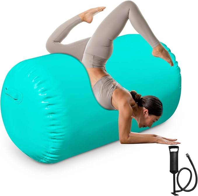 Air Roller Gymnastics, 47.2x23.6"/47.2x31.5" Inflatable Air Tumble Barrel, Back Handspring Training Gymnastics Barrel for Tumbling Cheerleading Yoga Gym with Manual Air Pump Indoor&Outdoor Use