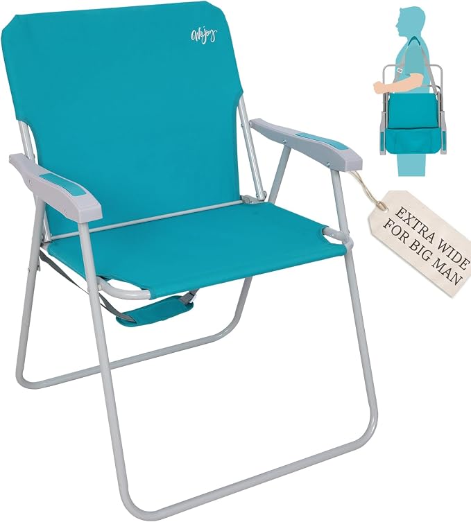 #WEJOY Folding Beach Chair for Adults, Lightweight Beach Chair with Shoulder Straps, High Back Camping Chairs with Hard Armrest, Supports 300lbs for Outdoor Lawn Concert