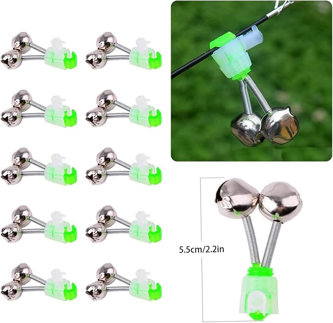 Aluminum Bank Fishing Rod Holder with 10 Fishing Bells - Heavy Duty Ground Spike Fish Pole Stand Rack for Shore, Surf, Beach Fishing - Great for Men