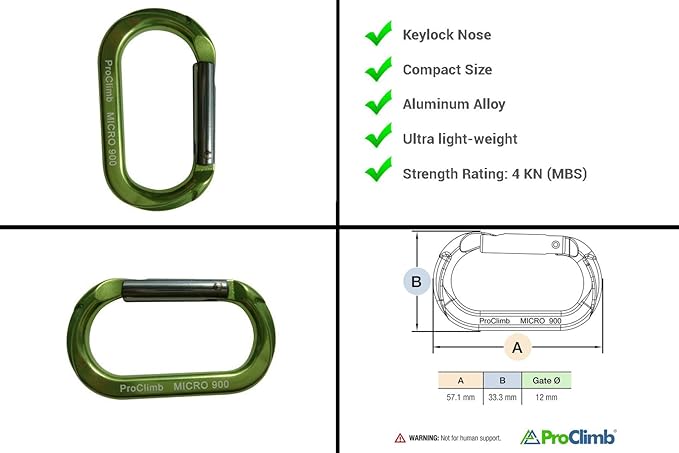 Carabiner Micro 900 Aluminum Straight Gate Keylock 4 kN